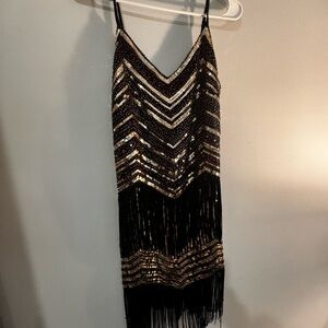 Vintage Fringe 1920’s Sequin With Adjustable Strap Flapper Dress-Size L
